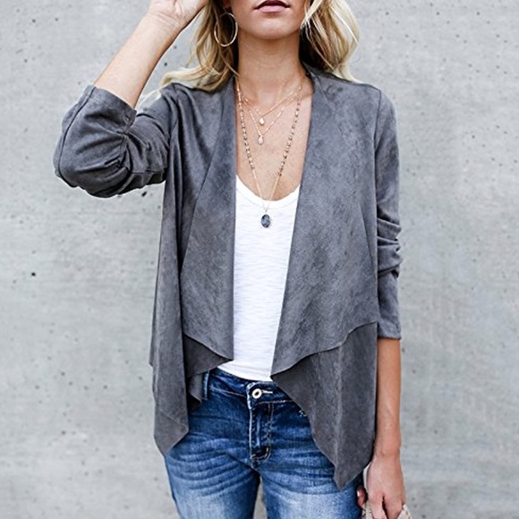 Biker Faux Suede Short Cardigan Coat Top - Picture 2 of 4